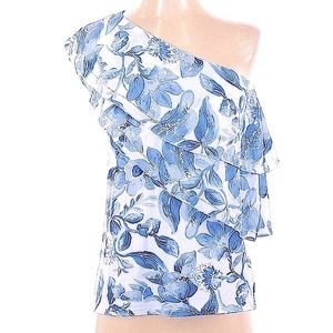 Brand NEW!! WHBM ruffled one shoulder botanical print top